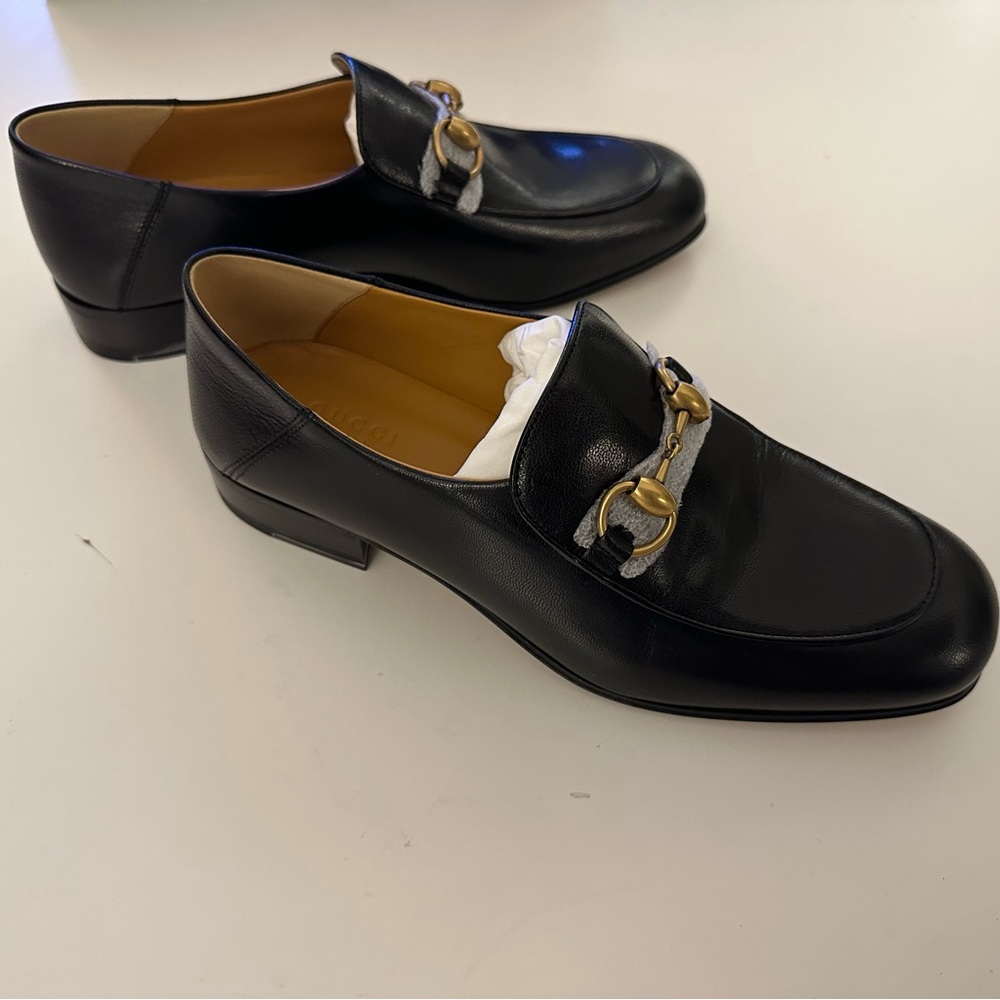 Gucci Black Leather Horsebit Moccasin Loafers